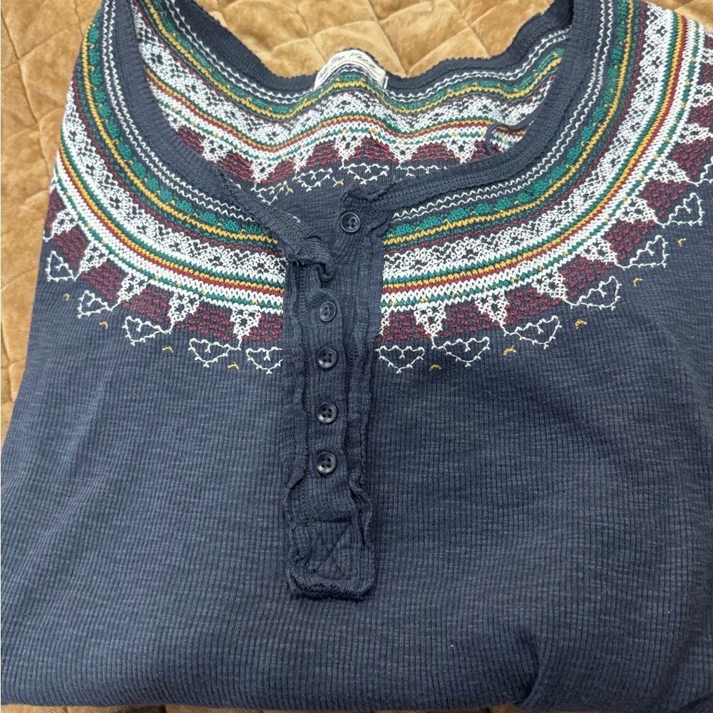 WE THE FREE thermal Henley with cool stitching - zoom in for the design details: